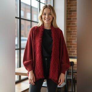 VERTIGO 🎄Fuzzy Cranberry cardigan Shrug WOMENS SZ M NEW WITHOUT TAGS